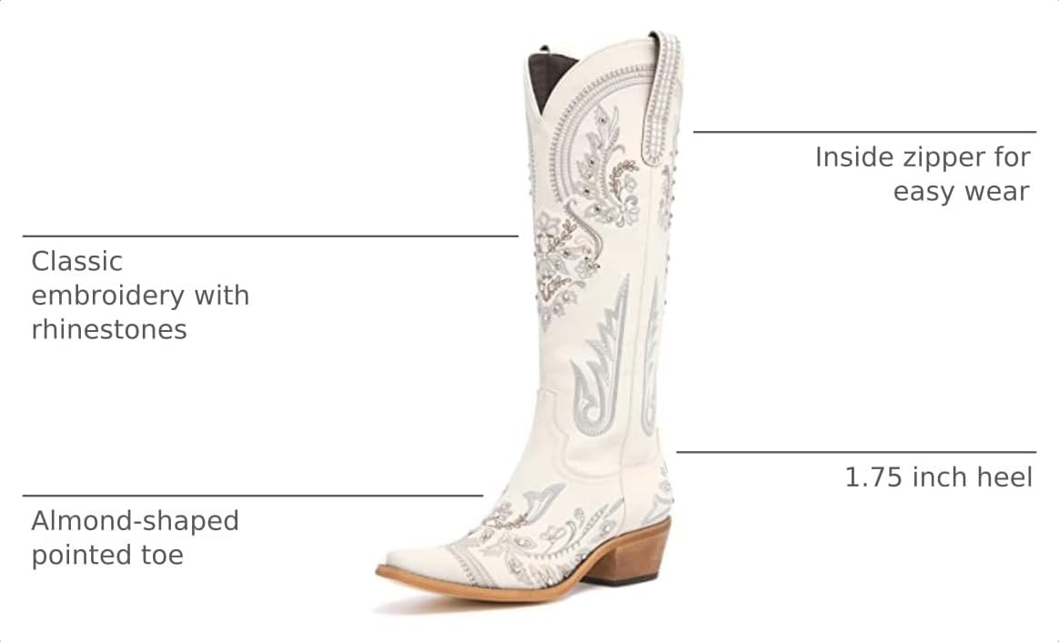 Western Cowboy Boots for Women Rhinestone Knee High Cowgirl Snip Toe