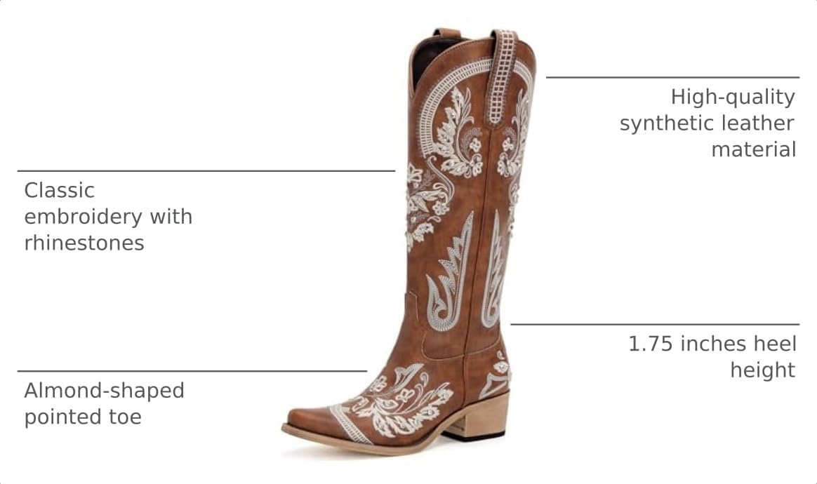 Western Cowboy Boots for Women Rhinestone Knee High Cowgirl Snip Toe