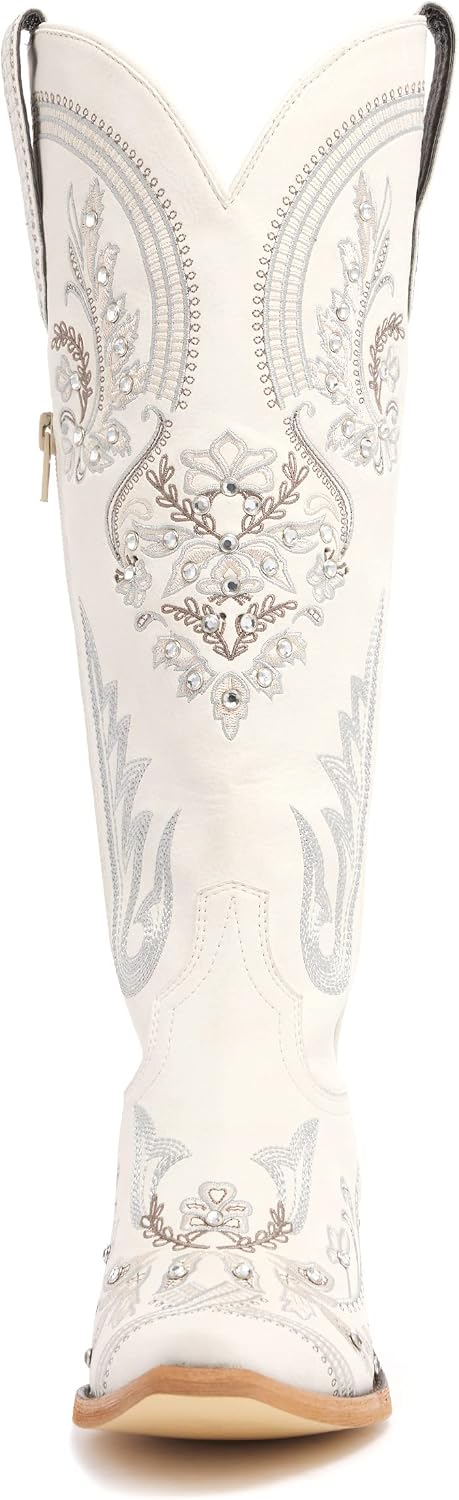Western Cowboy Boots for Women Rhinestone Knee High Cowgirl Snip Toe