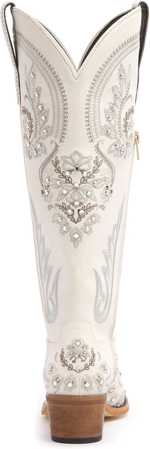 Western Cowboy Boots for Women Rhinestone Knee High Cowgirl Snip Toe
