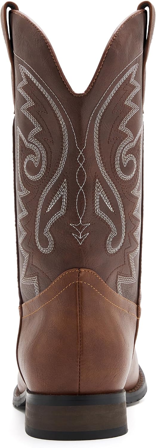 Cowboy Boots for Men Square Toe Classic Embroidered Western Boots