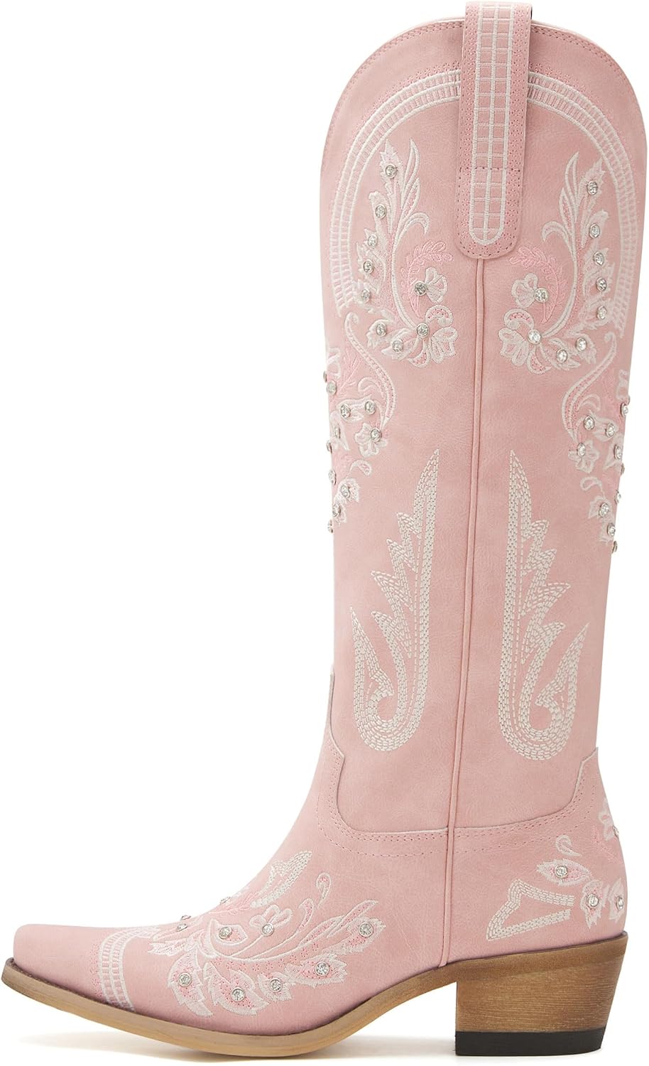 Western Cowboy Boots for Women Rhinestone Knee High Cowgirl Snip Toe