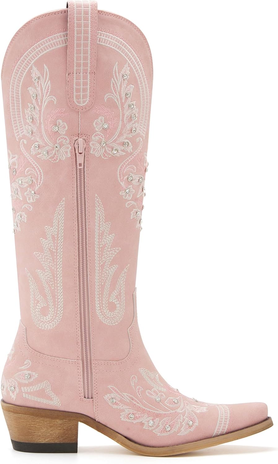 Western Cowboy Boots for Women Rhinestone Knee High Cowgirl Snip Toe