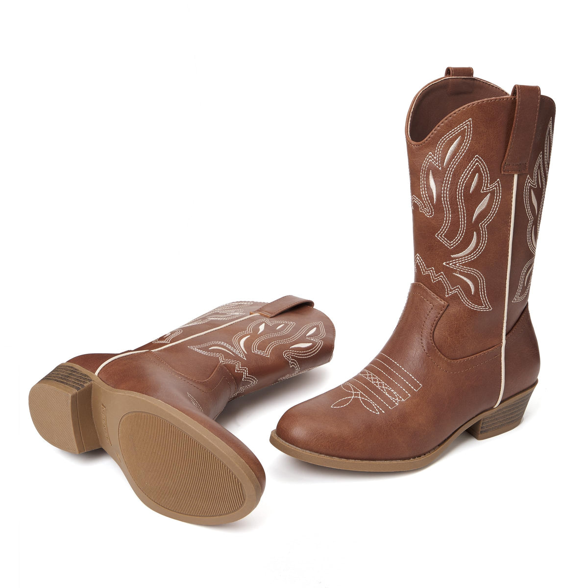 Girls Kids Western Boots Round Toe Embroidered Cowgirl Cowboy Boots