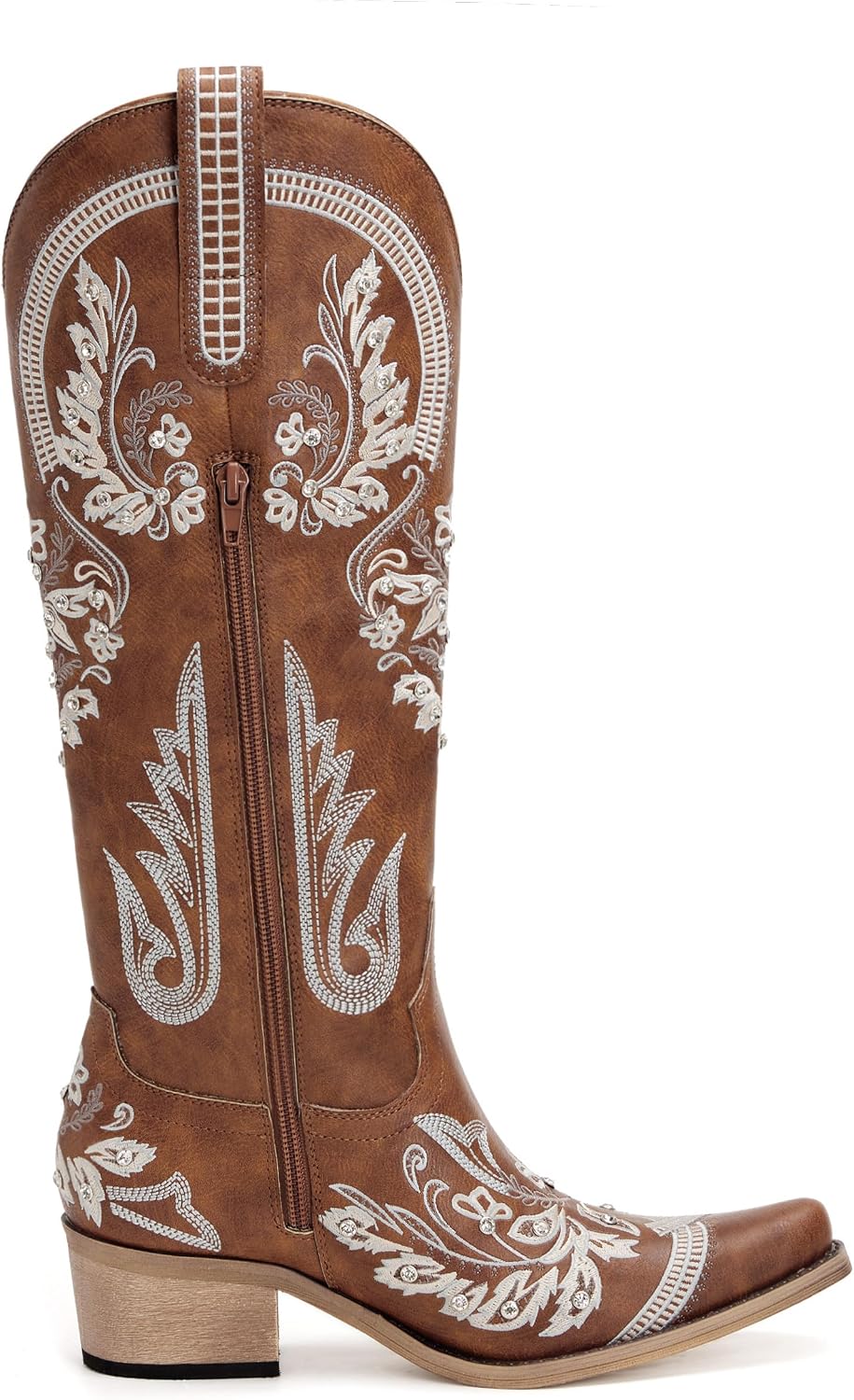 Western Cowboy Boots for Women Rhinestone Knee High Cowgirl Snip Toe