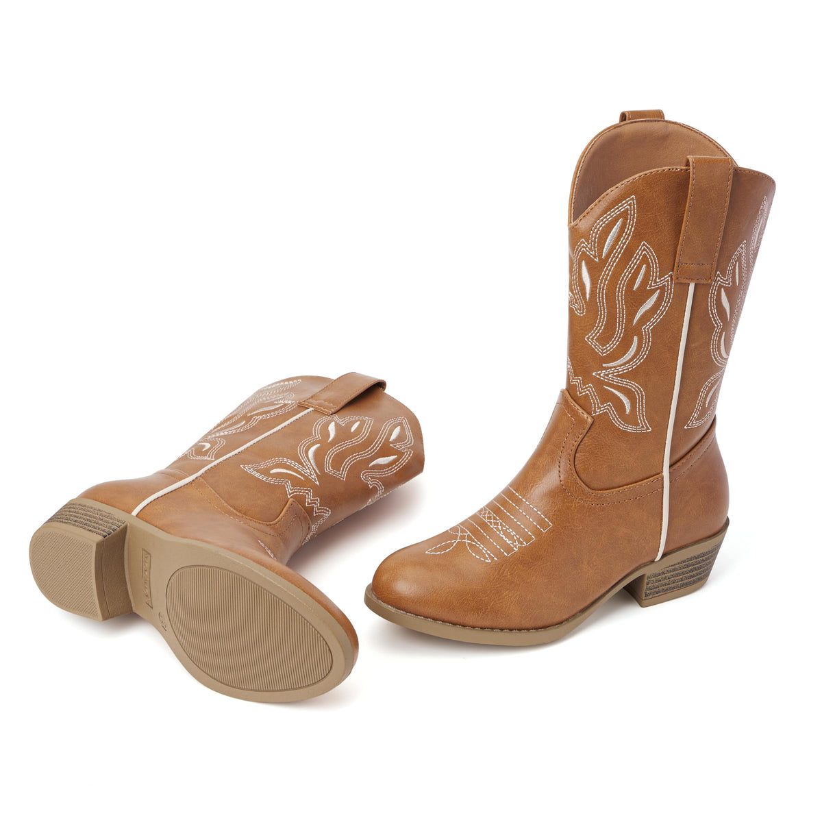 Girls Kids Western Boots Round Toe Embroidered Cowgirl Cowboy Boots