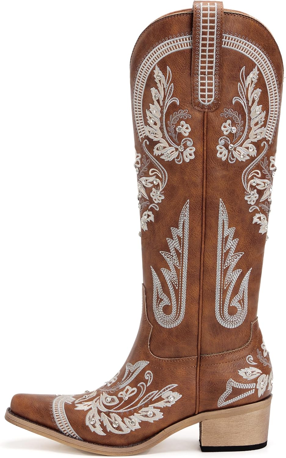 Western Cowboy Boots for Women Rhinestone Knee High Cowgirl Snip Toe