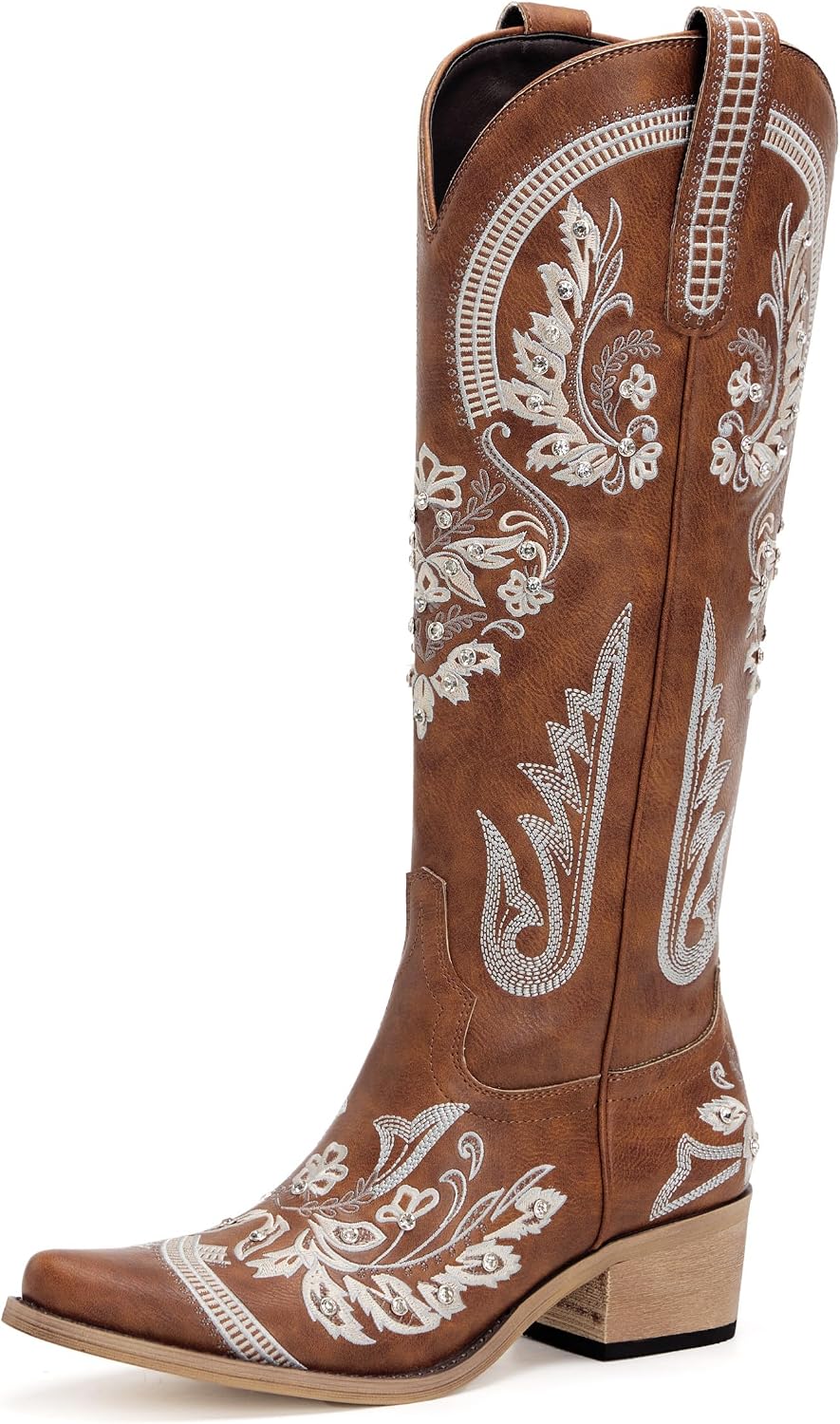 Western Cowboy Boots for Women Rhinestone Knee High Cowgirl Snip Toe