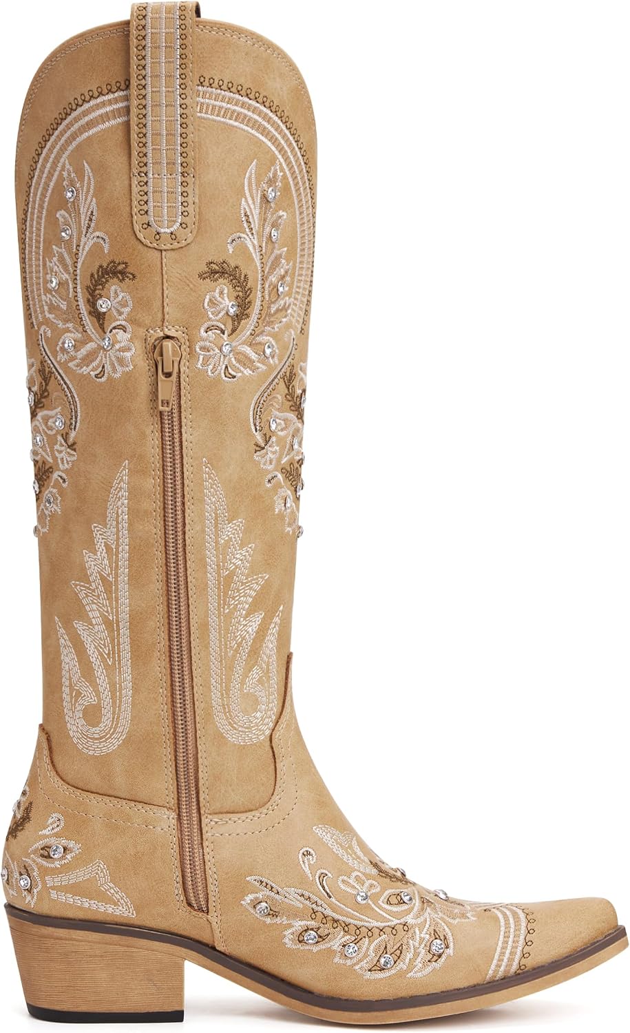 Western Cowboy Boots for Women Rhinestone Knee High Cowgirl Snip Toe
