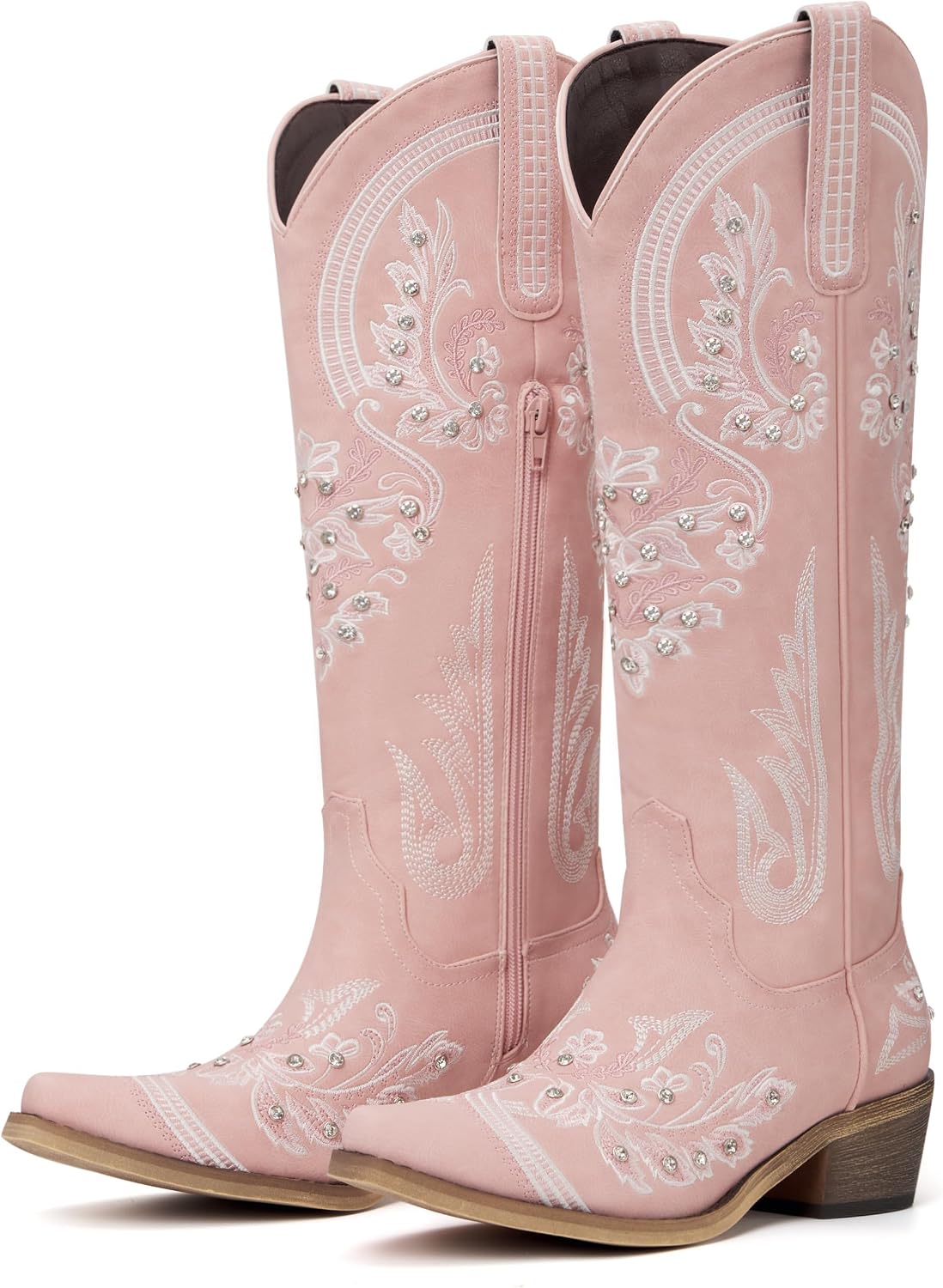 Western Cowboy Boots for Women Rhinestone Knee High Cowgirl Snip Toe