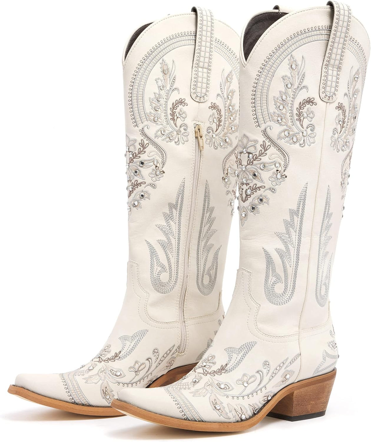 Western Cowboy Boots for Women Rhinestone Knee High Cowgirl Snip Toe