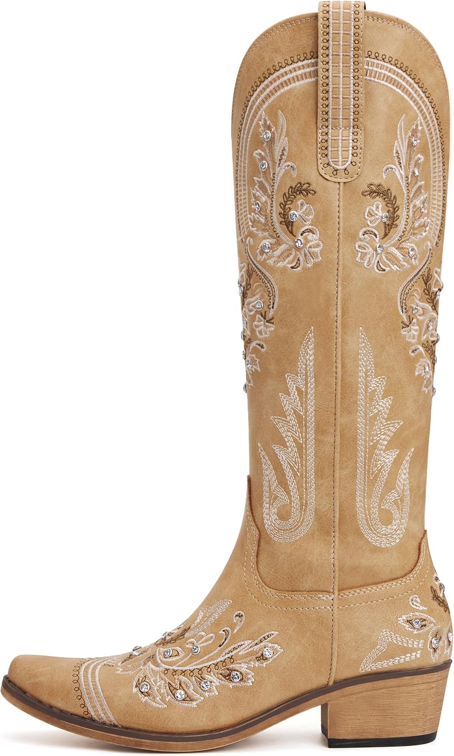 Western Cowboy Boots for Women Rhinestone Knee High Cowgirl Snip Toe