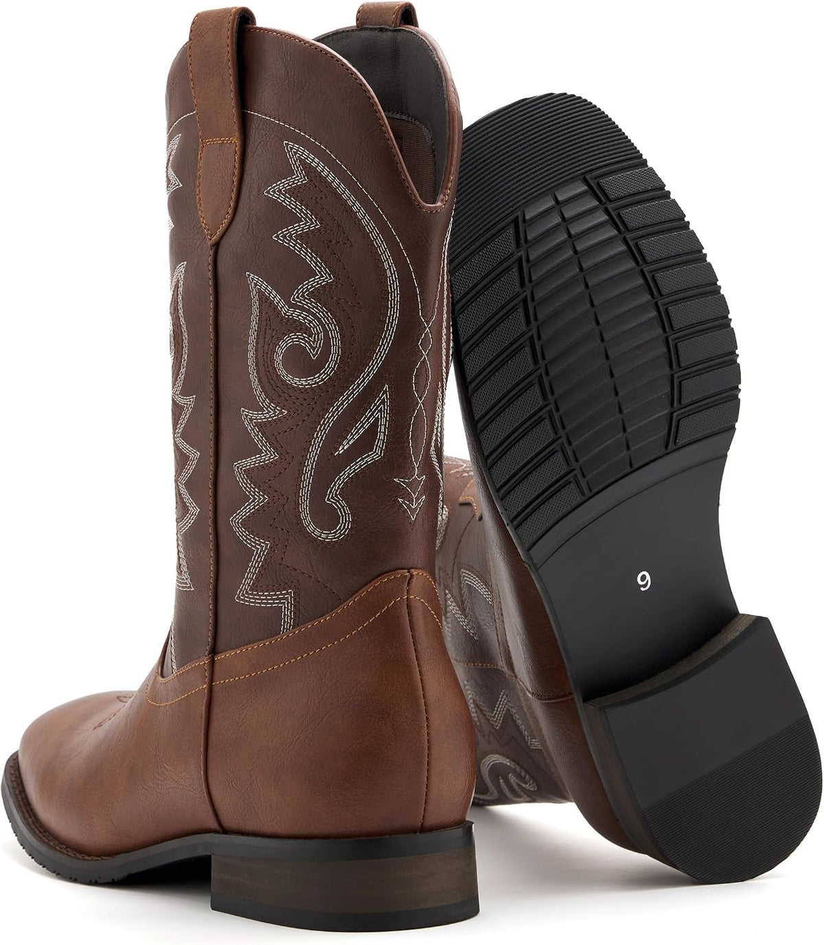 Cowboy Boots for Men Square Toe Classic Embroidered Western Boots