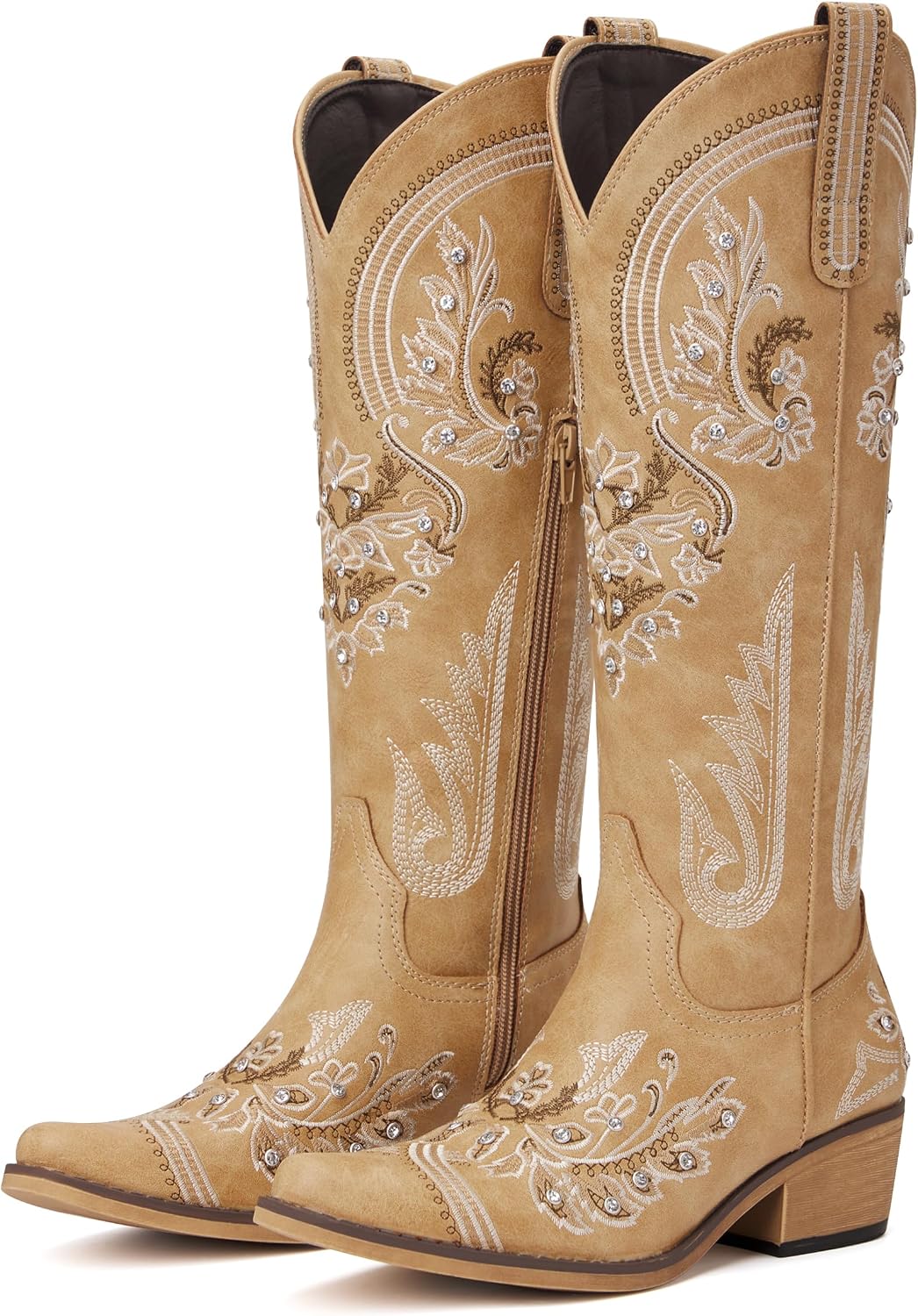 Western Cowboy Boots for Women Rhinestone Knee High Cowgirl Snip Toe