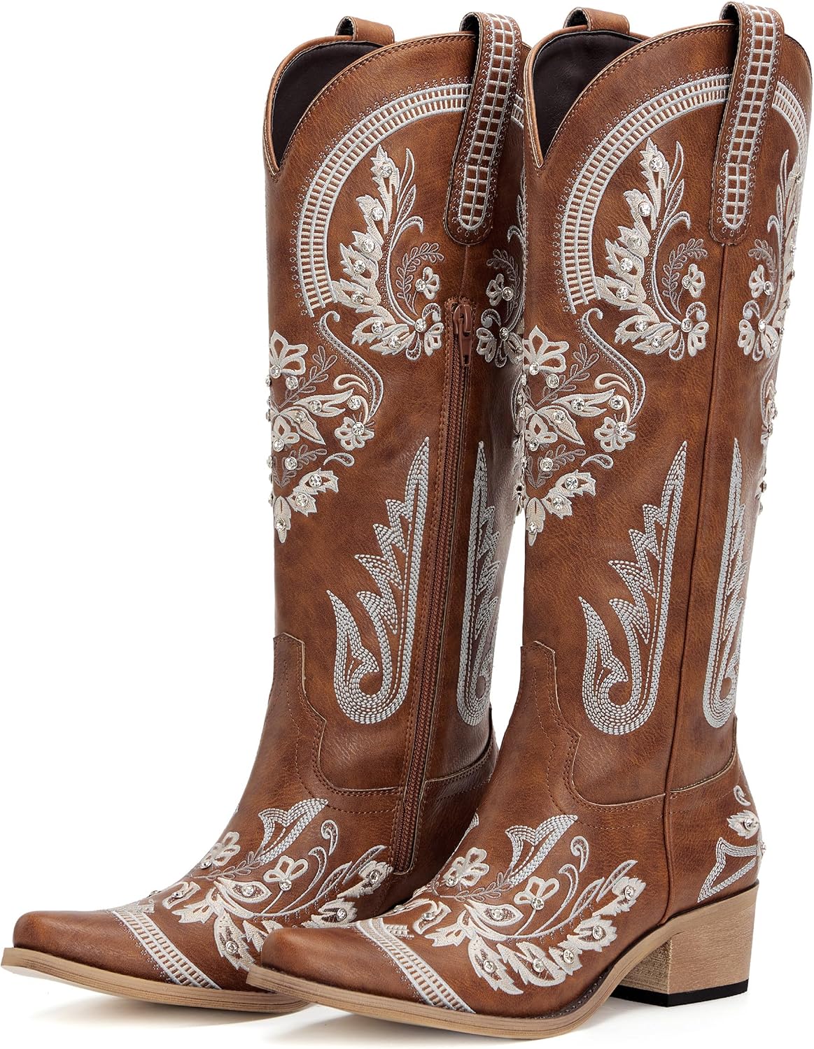 Western Cowboy Boots for Women Rhinestone Knee High Cowgirl Snip Toe